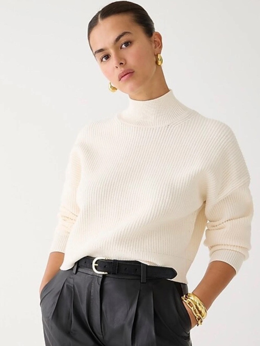 J.Crew Ivory Ribbed Turtleneck Sweater Large